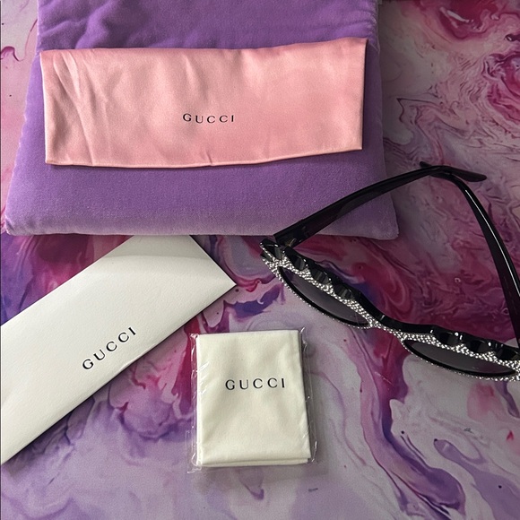 GUCCI HOLLYWOOD FOREVER Avant Garde Embellished Black Logo Sunglasses Resort - Picture 16 of 16